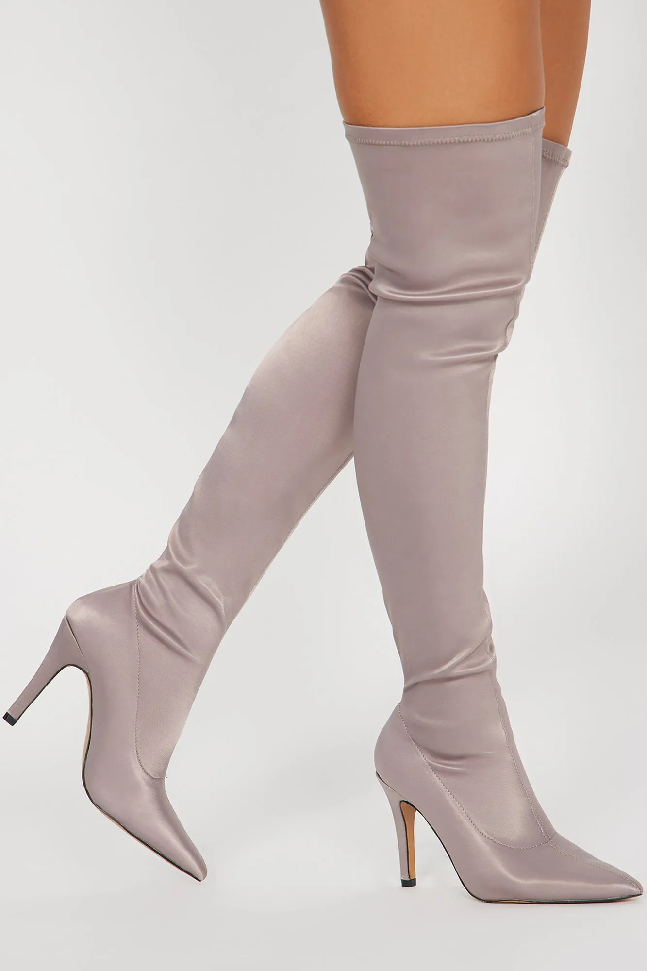 Always Your Babe Over The Knee Heeled Boots - Grey