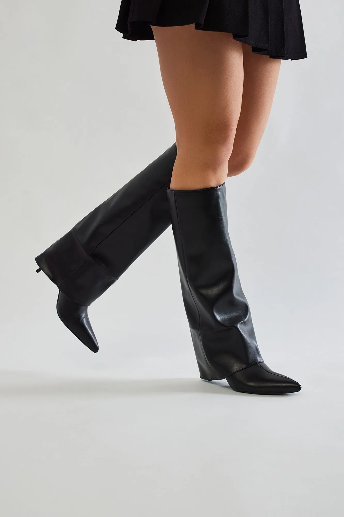 Arielle Overlay Knee High Boots - Black