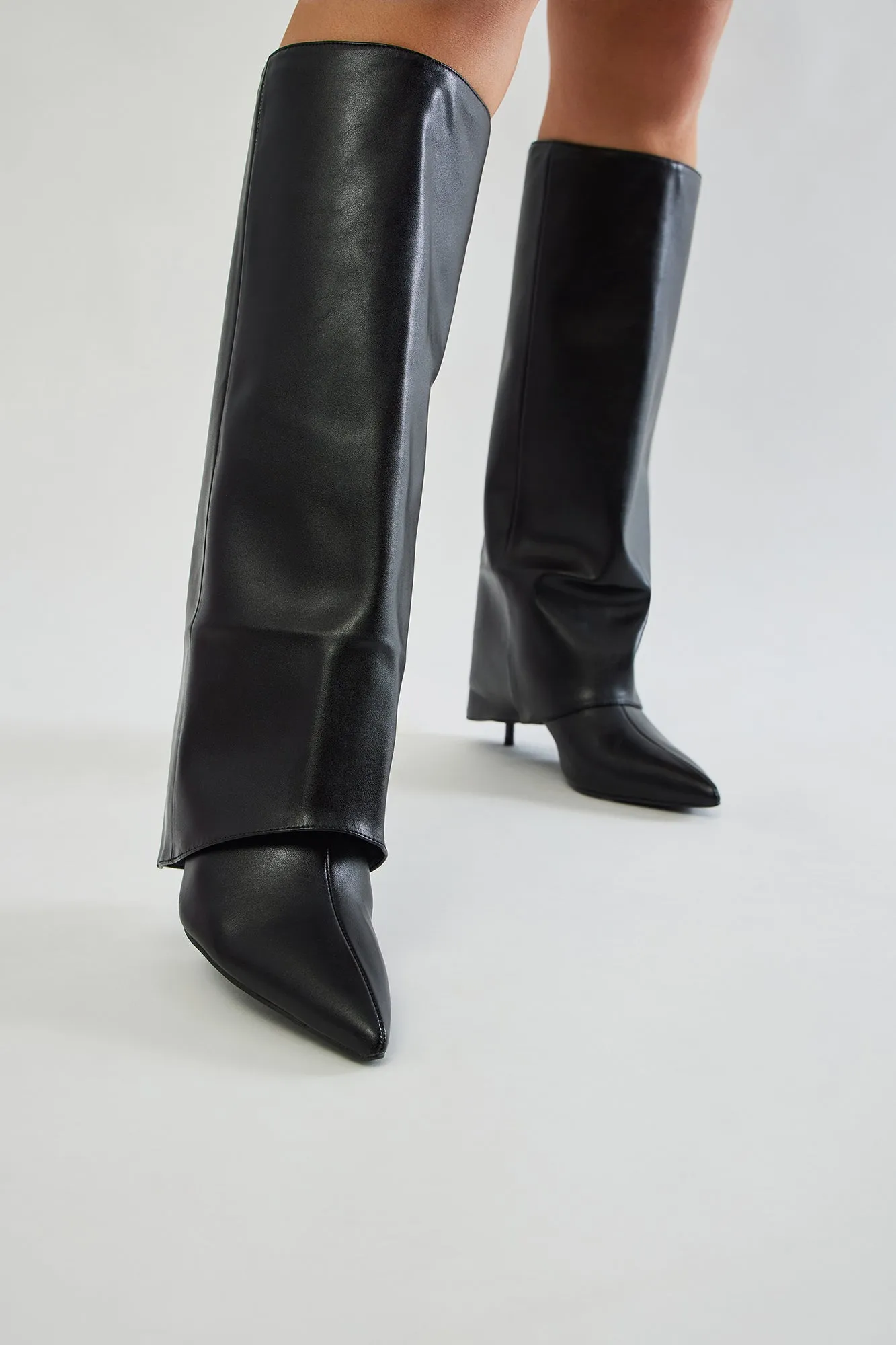 Arielle Overlay Knee High Boots - Black