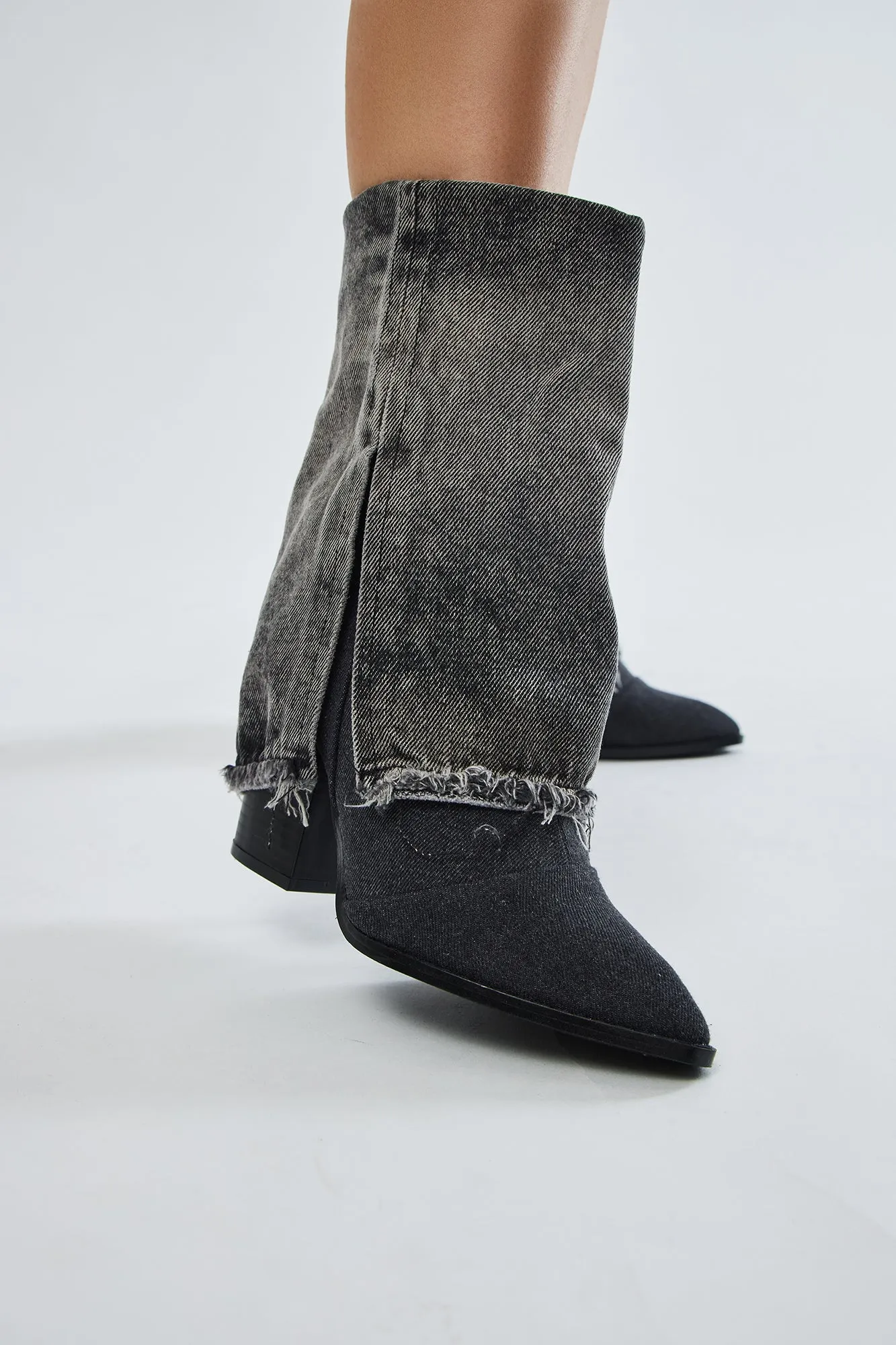 Ashlynn Overlay Denim Boots - Black