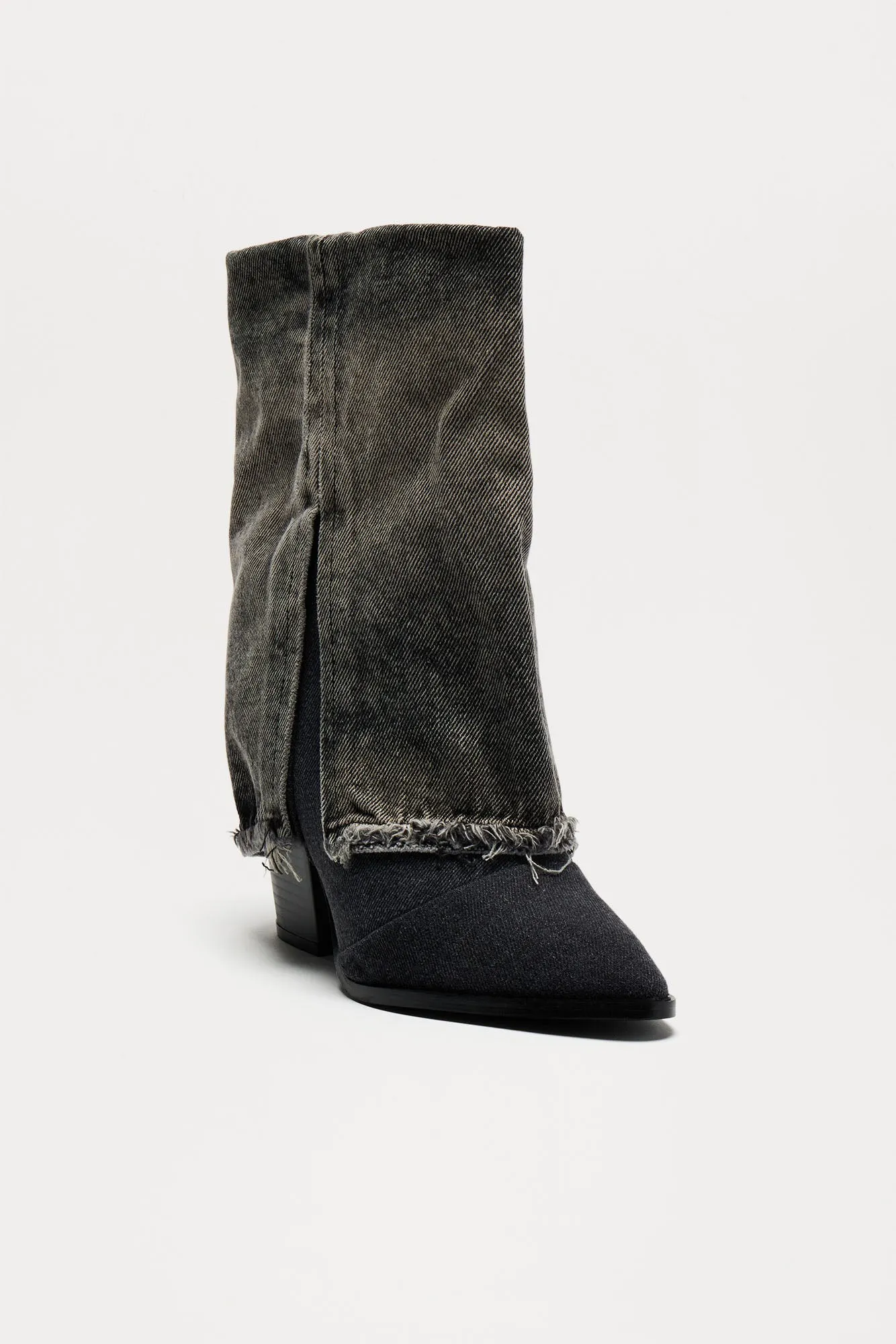 Ashlynn Overlay Denim Boots - Black