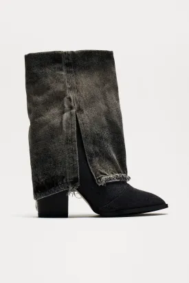 Ashlynn Overlay Denim Boots - Black