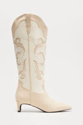 Atlanta Studded Cowboy Boots - Beige