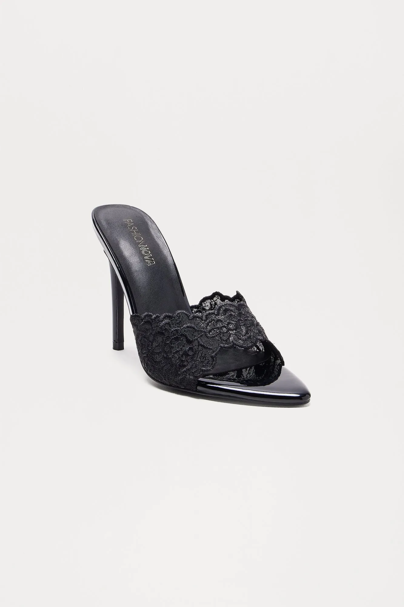 Ava Lace Heeled Mules - Black