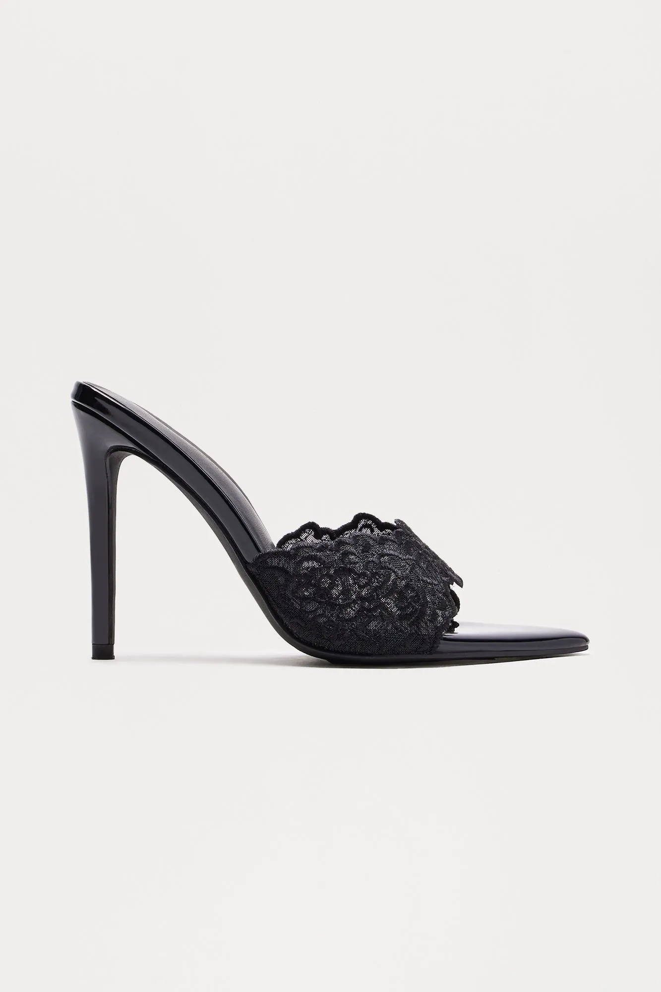 Ava Lace Heeled Mules - Black