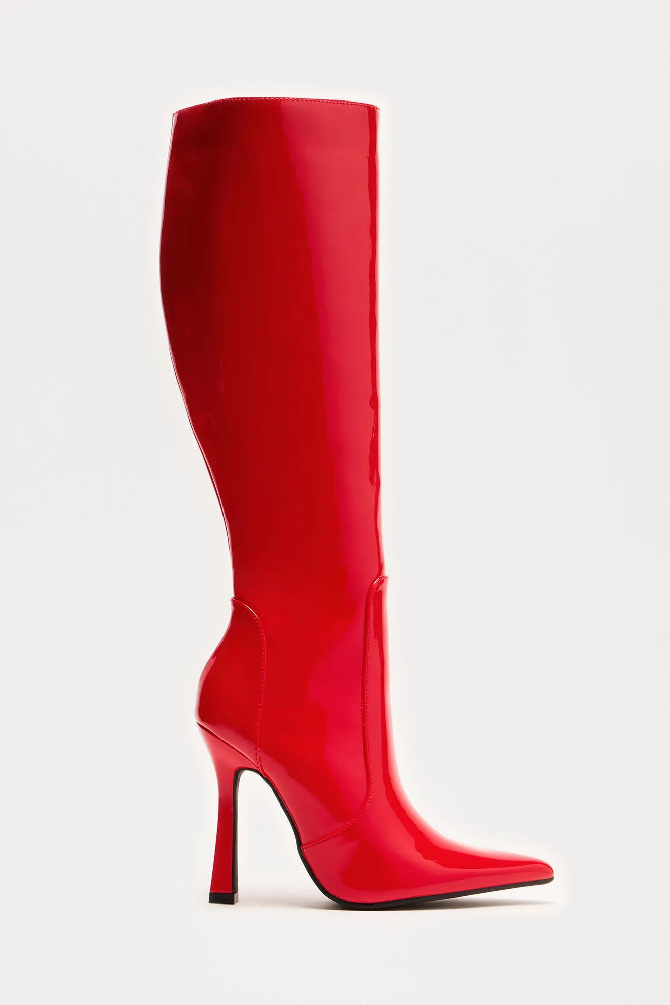 Big City Girl Knee High Heeled Boots - Red