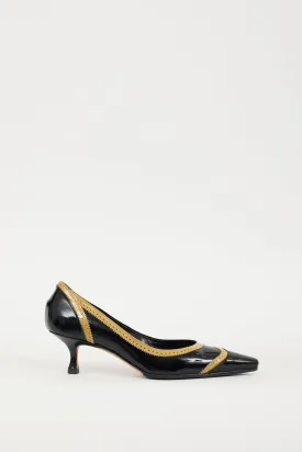 Black & Beige Patent Leather Brogue Heel