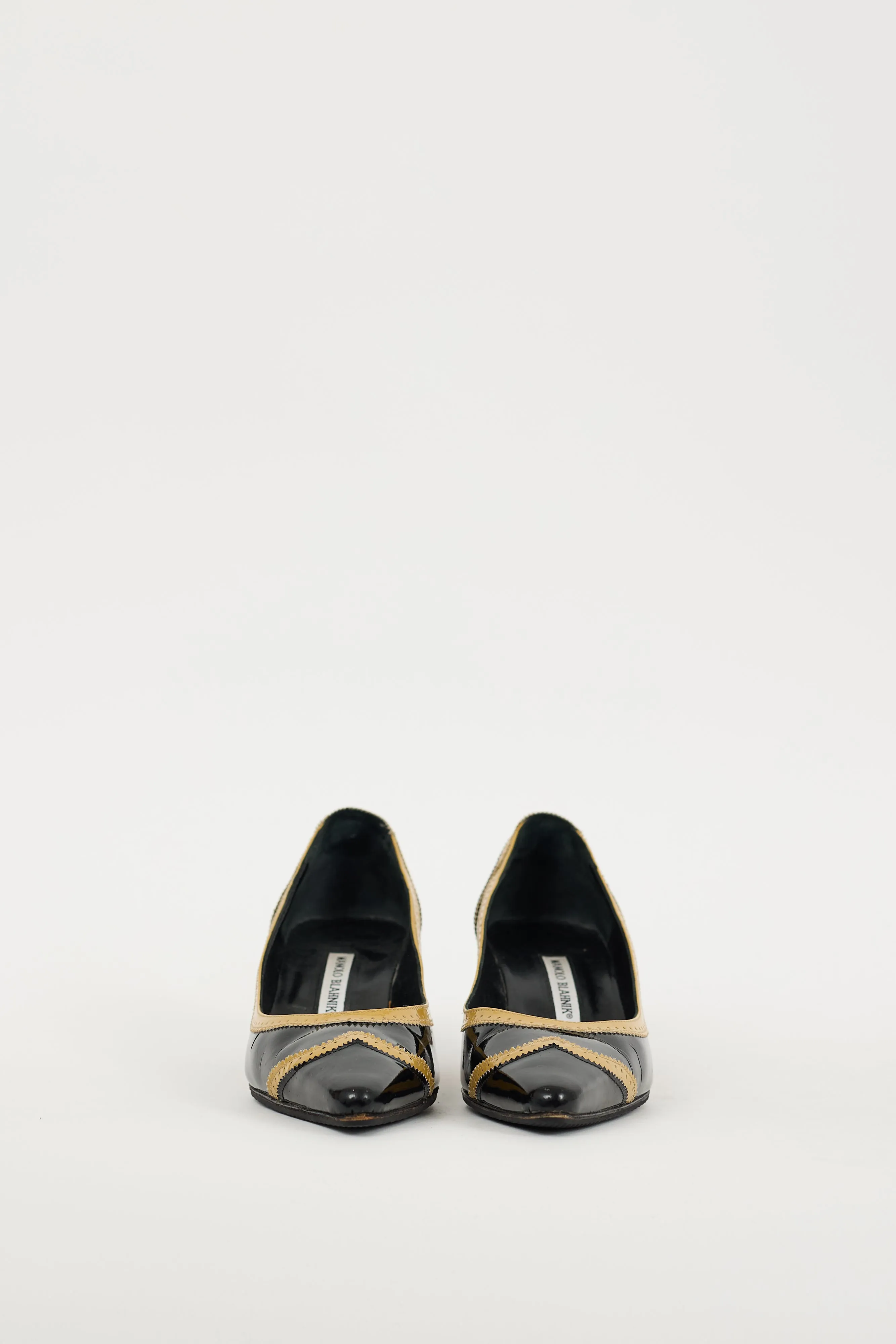 Black & Beige Patent Leather Brogue Heel