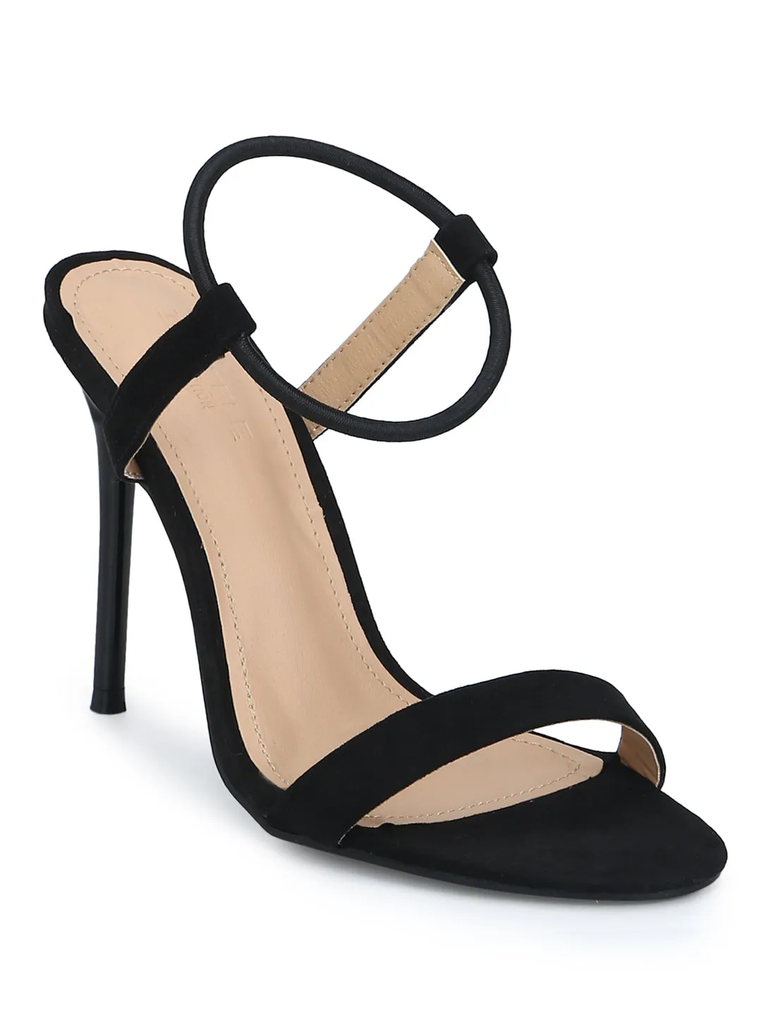 Black Micro Round Ankle Strap Stilettos