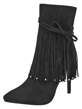 Black Moccasin Fringe Bootie Pumps For Women