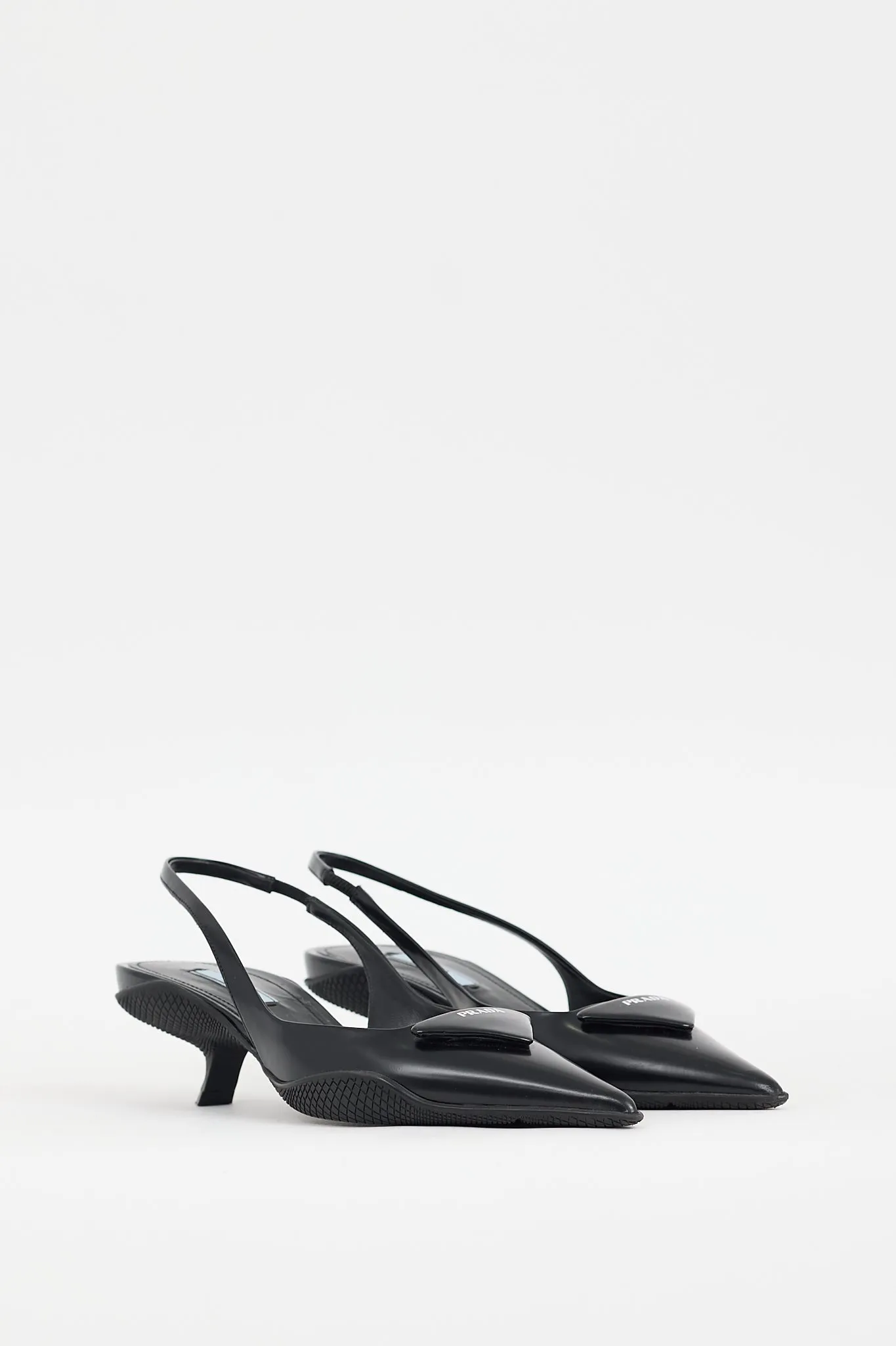 Black Patent Triangle Logo Slingback Heel