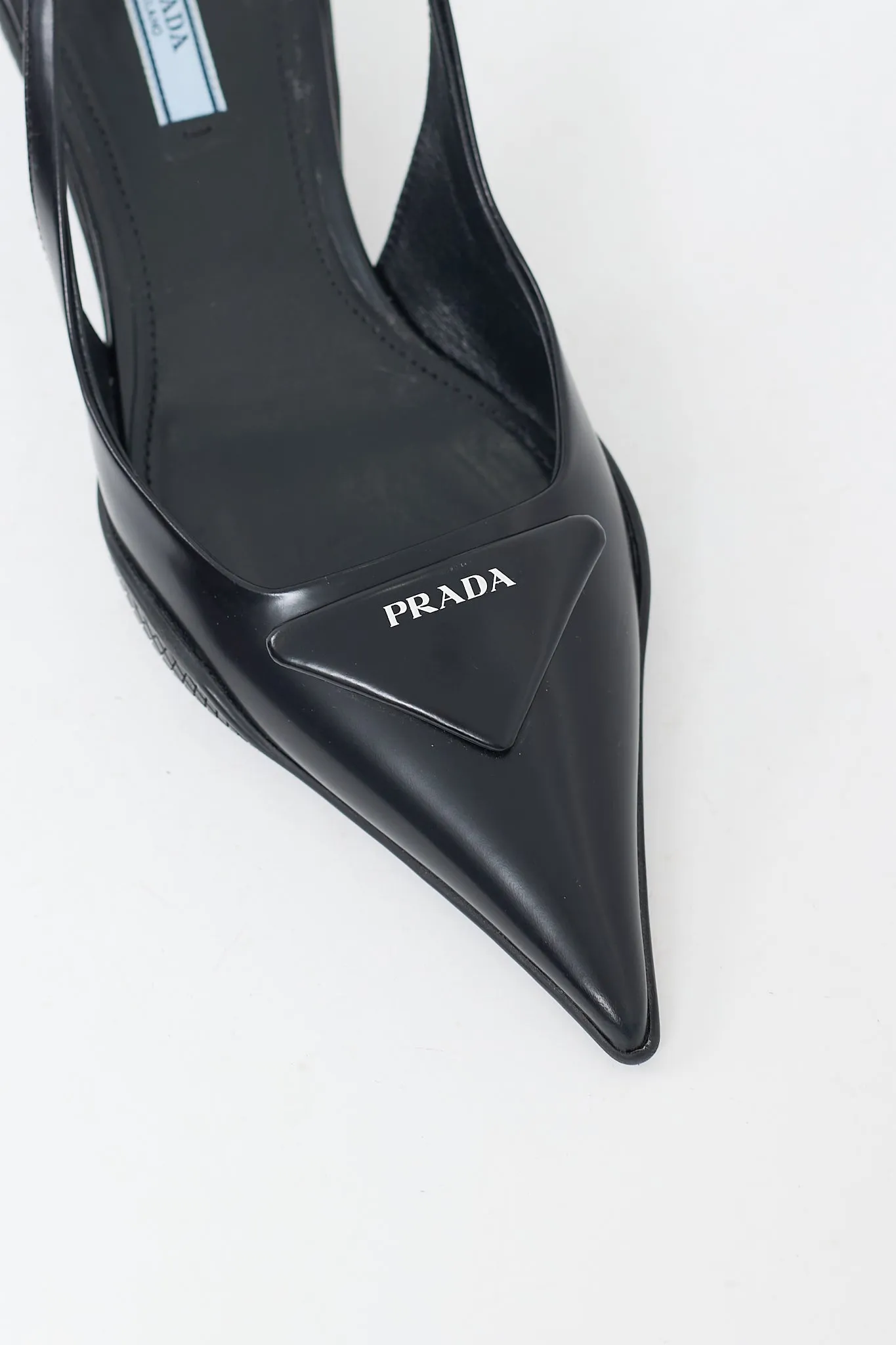 Black Patent Triangle Logo Slingback Heel