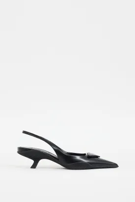 Black Patent Triangle Logo Slingback Heel