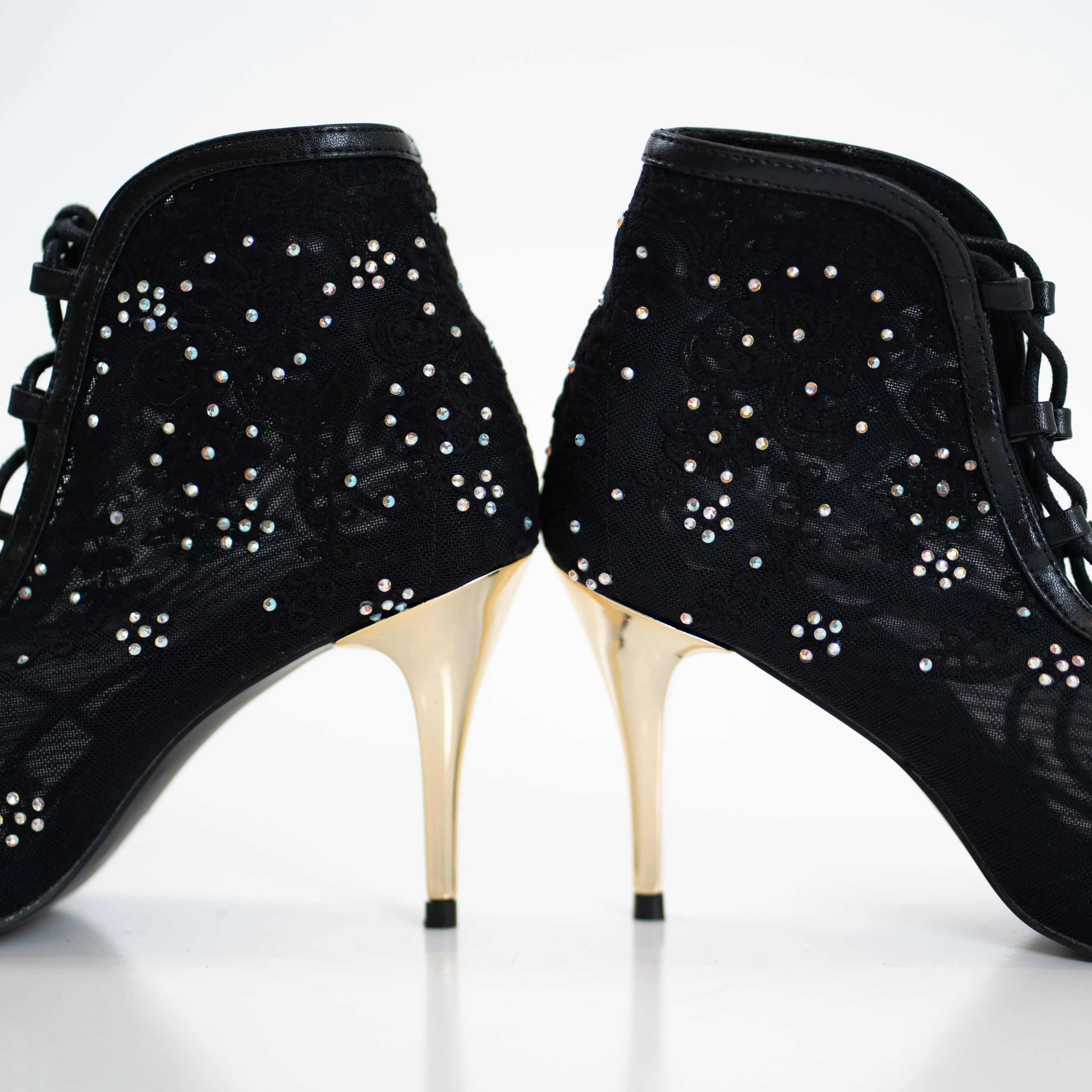 Black Rose Lace Up Dance Shoes Fashion Booties