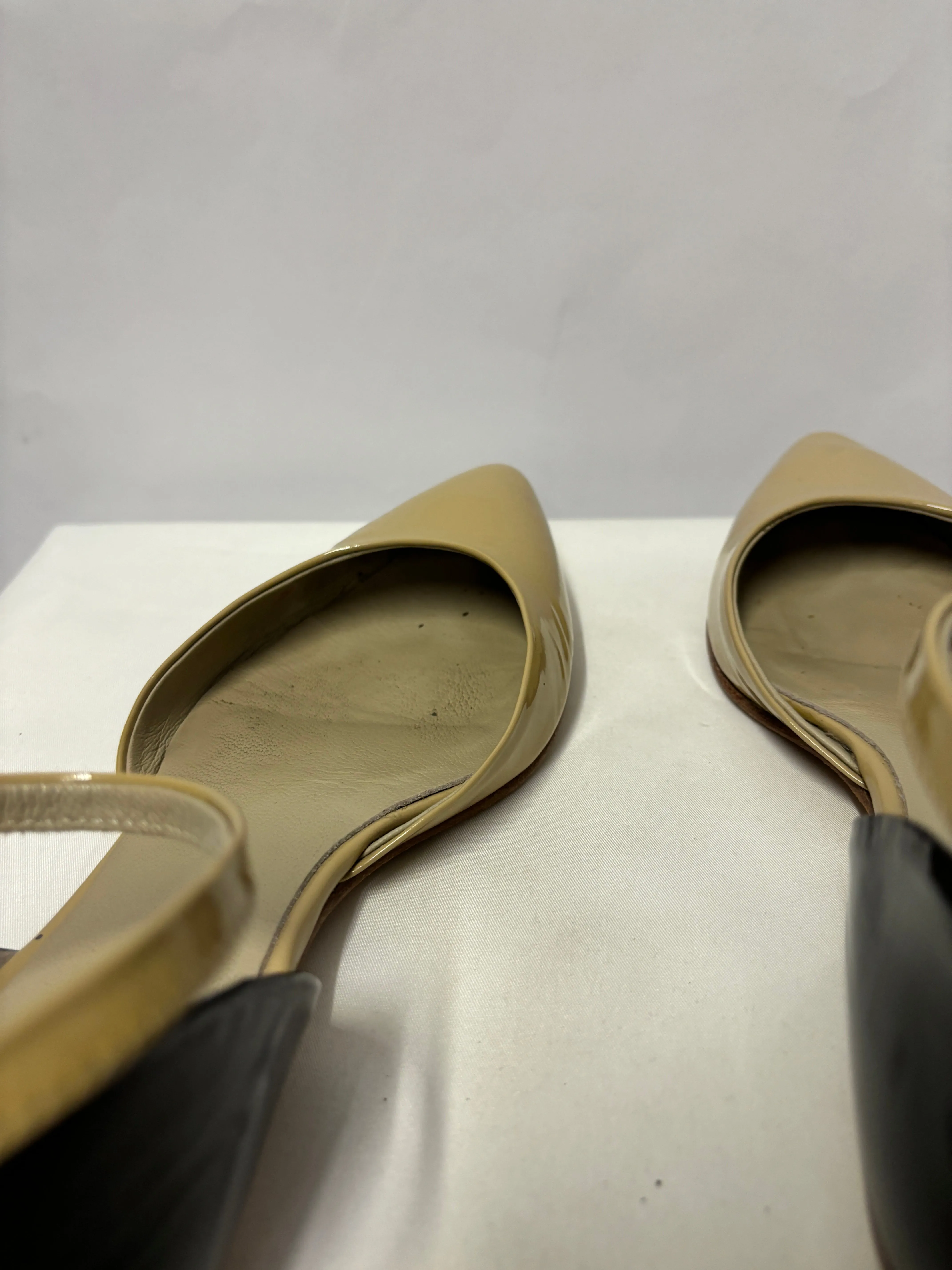 Boden Light Brown & Blue Patent Leather Flats With Ankle Buckle 3