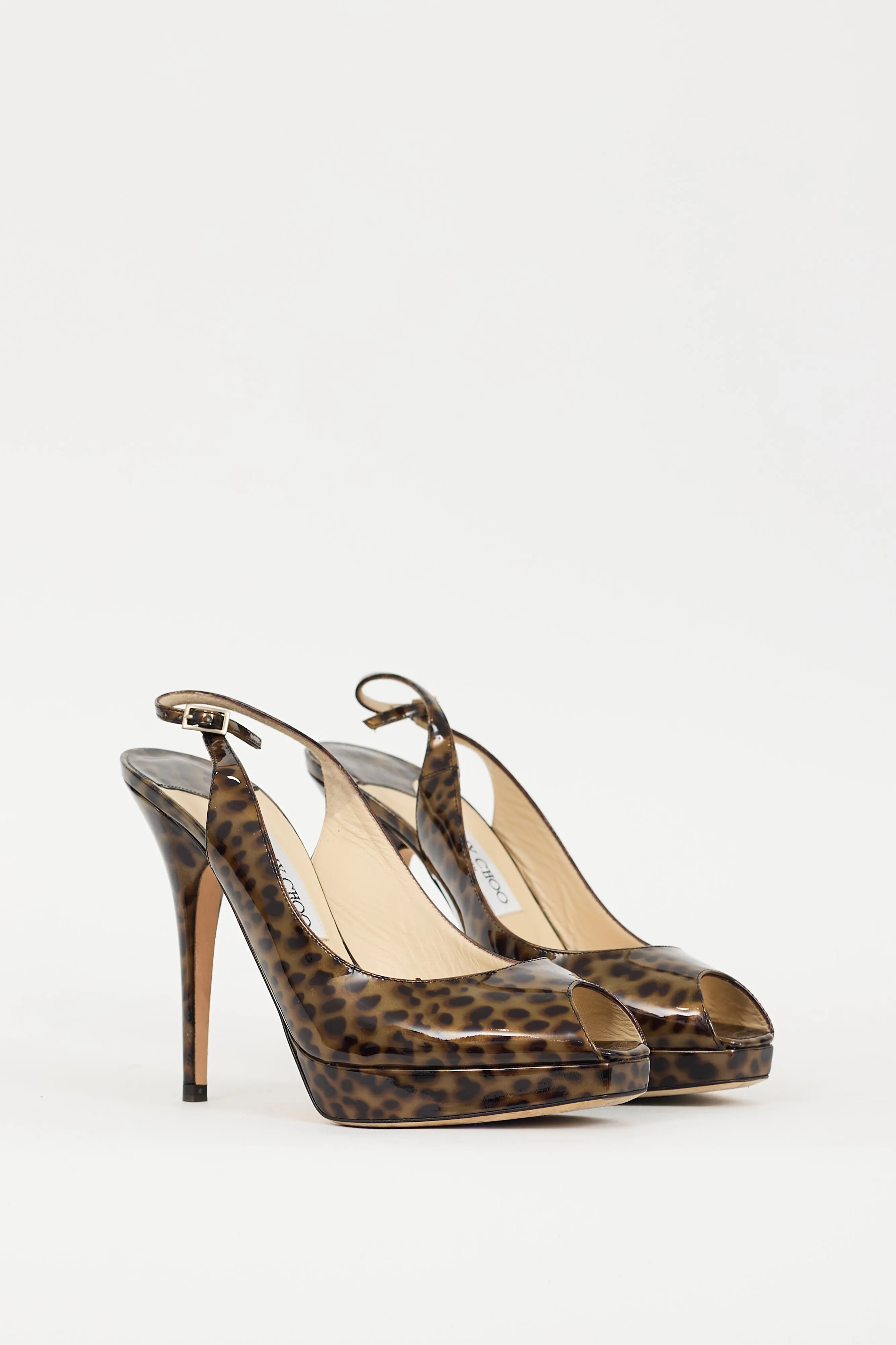 Brown & Black Patent Leather Printed Slingback Heel