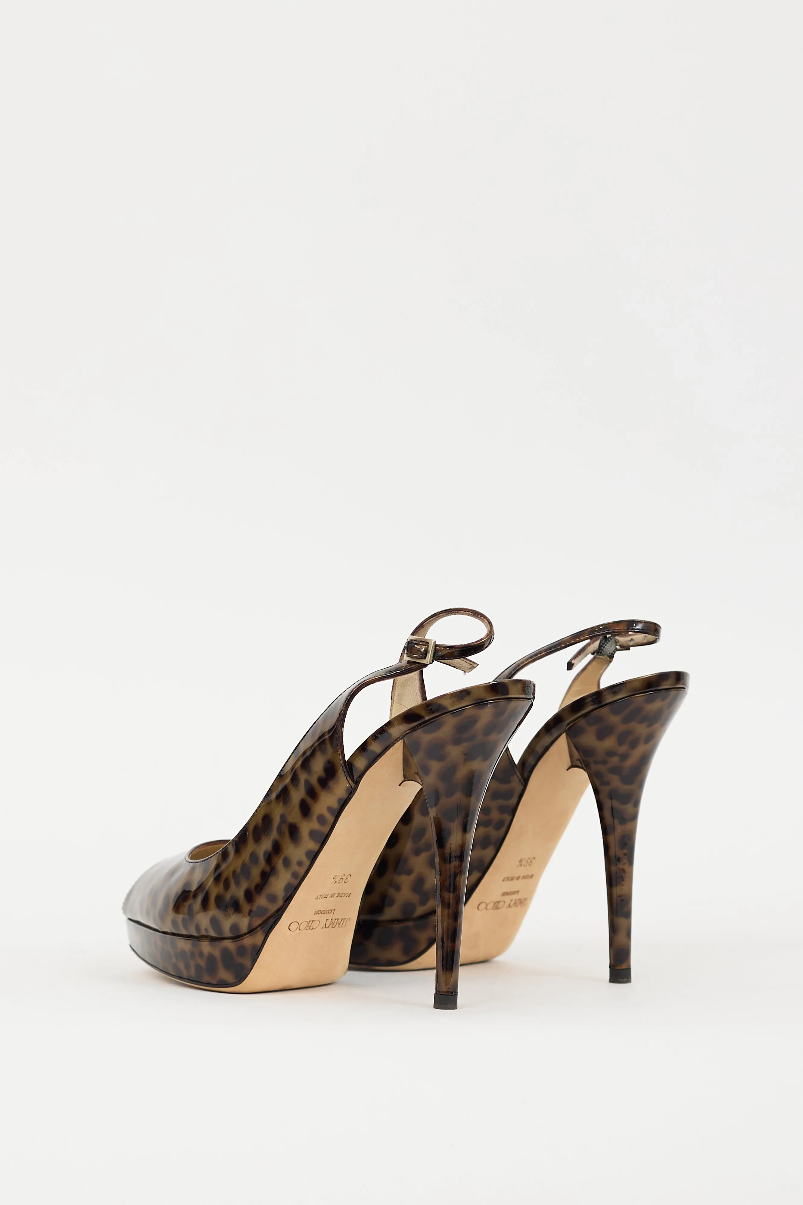 Brown & Black Patent Leather Printed Slingback Heel