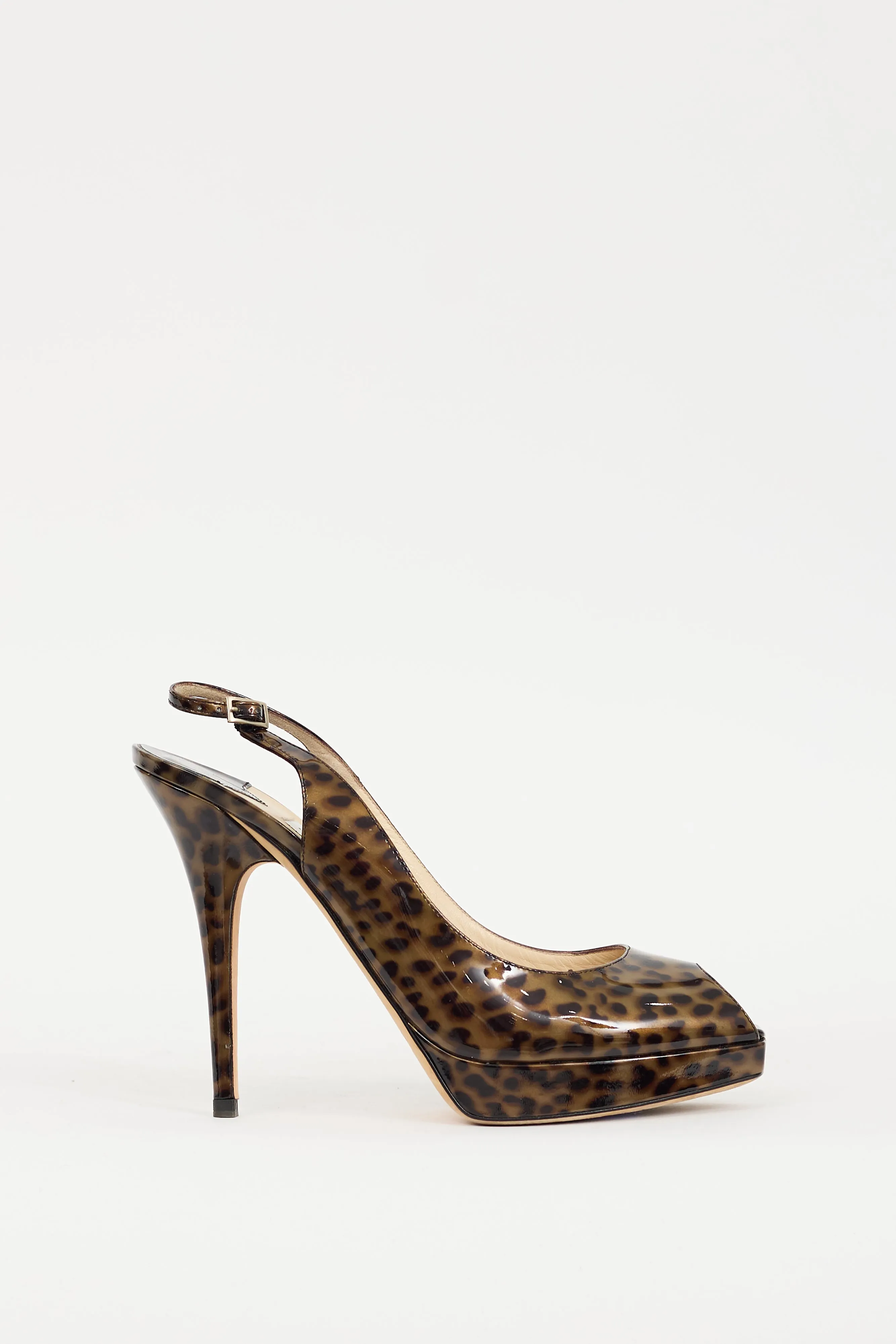 Brown & Black Patent Leather Printed Slingback Heel