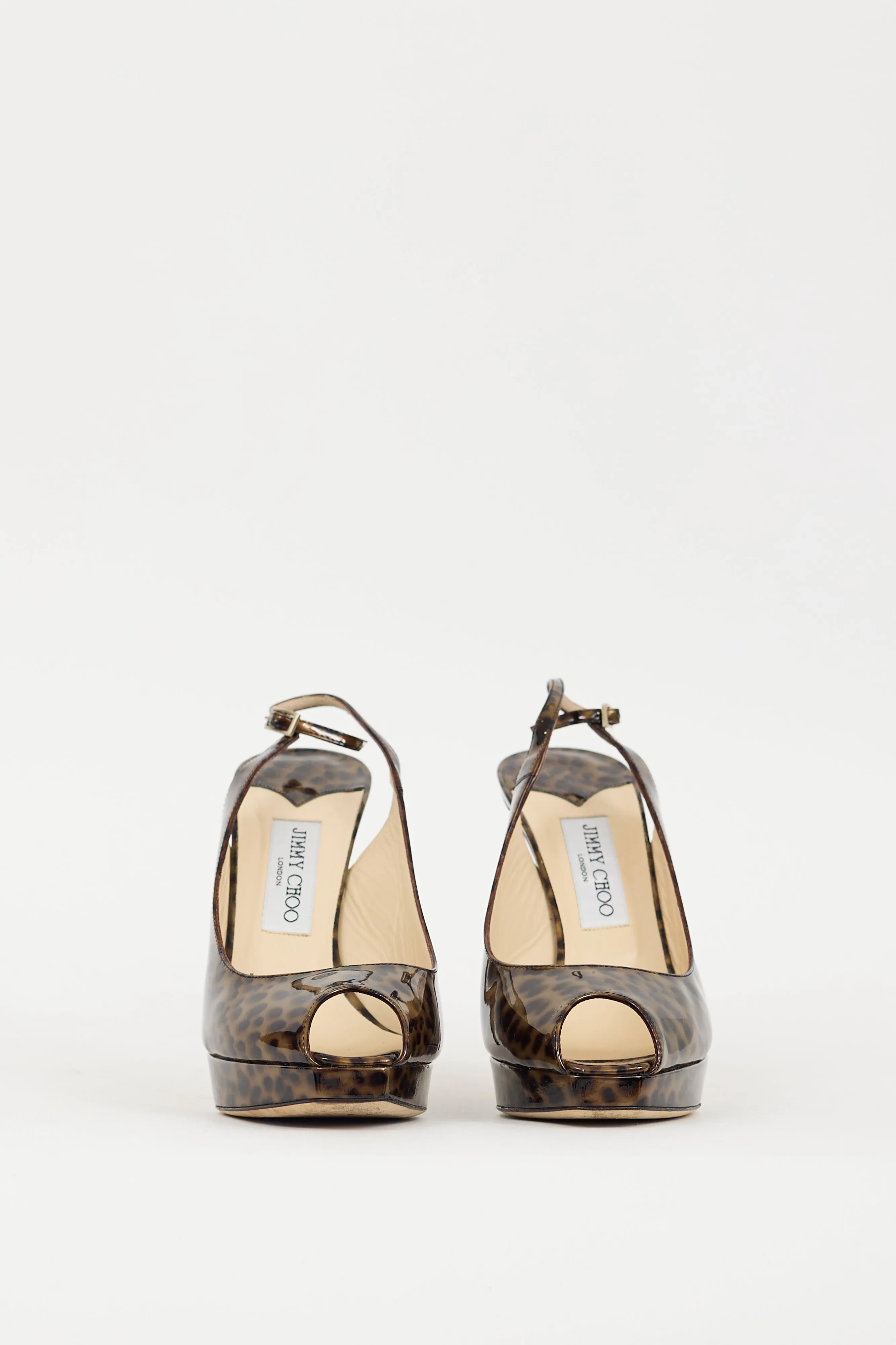 Brown & Black Patent Leather Printed Slingback Heel