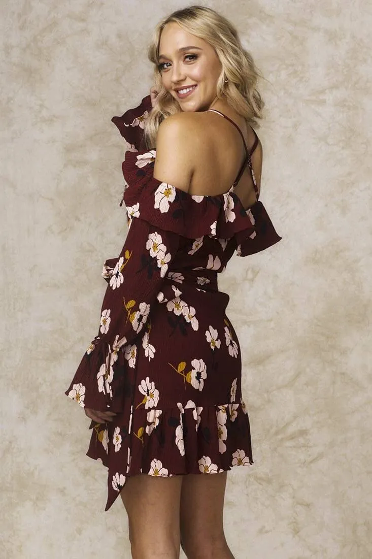 Carly Floral Wrap Dress Wine