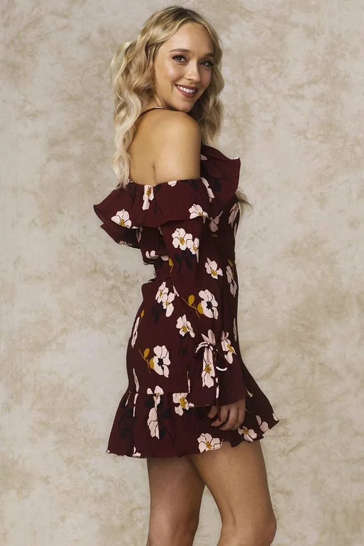 Carly Floral Wrap Dress Wine