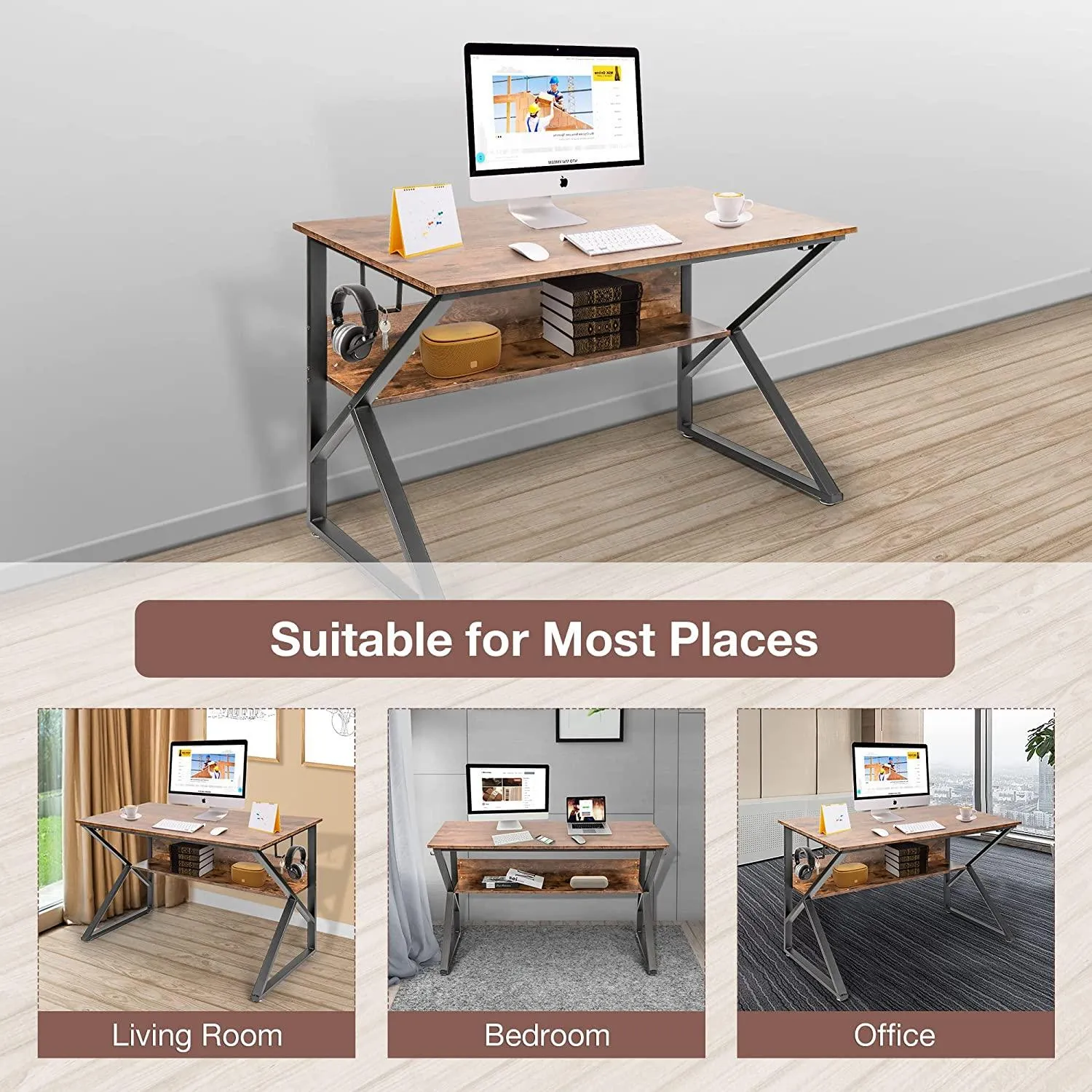 Computer Desk, Sturdy and Stylish Home Office Computer Desk with Built-in Bookshelf and Storage – Perfect Workspace Solution