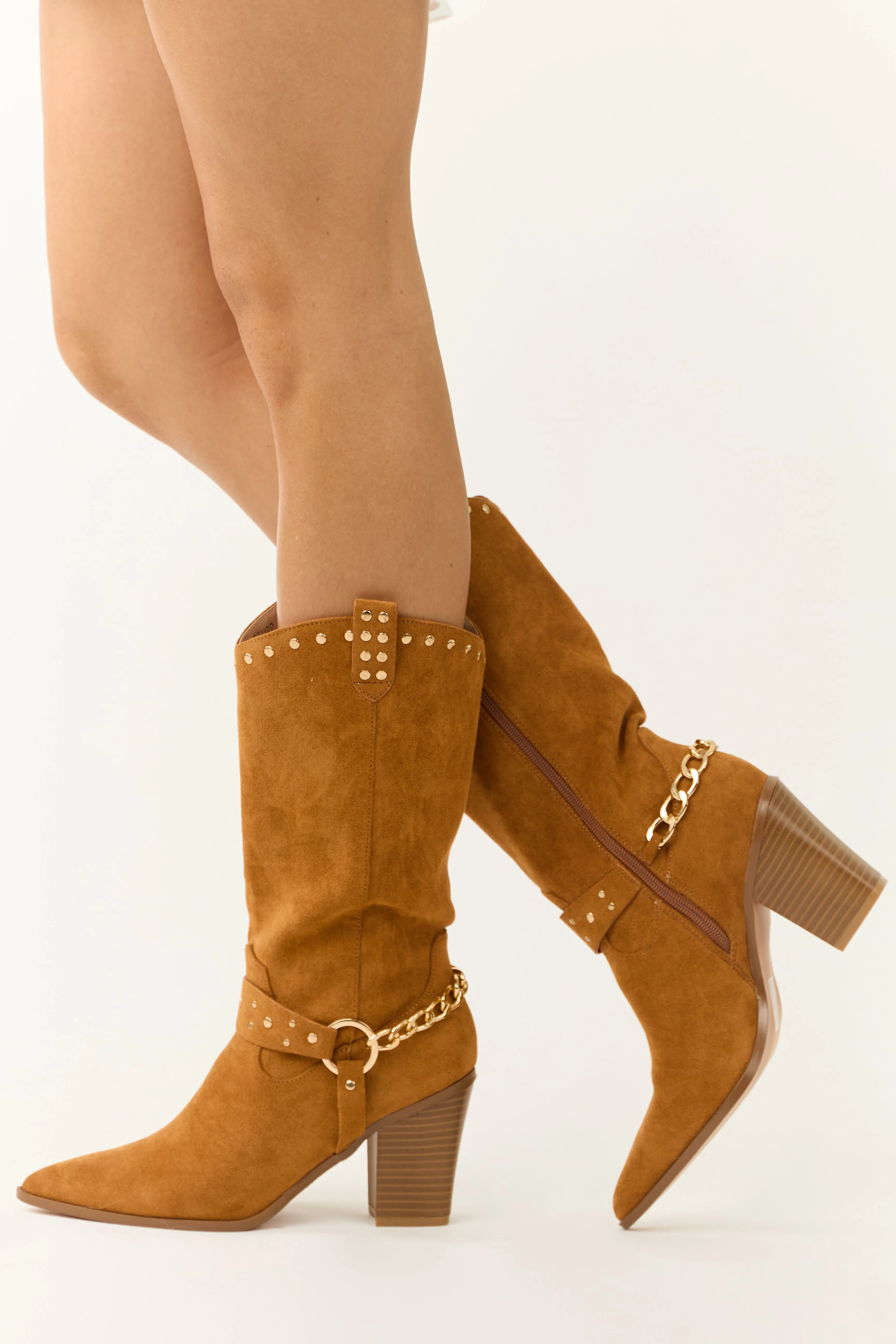 Copper Faux Suede Studded Boots