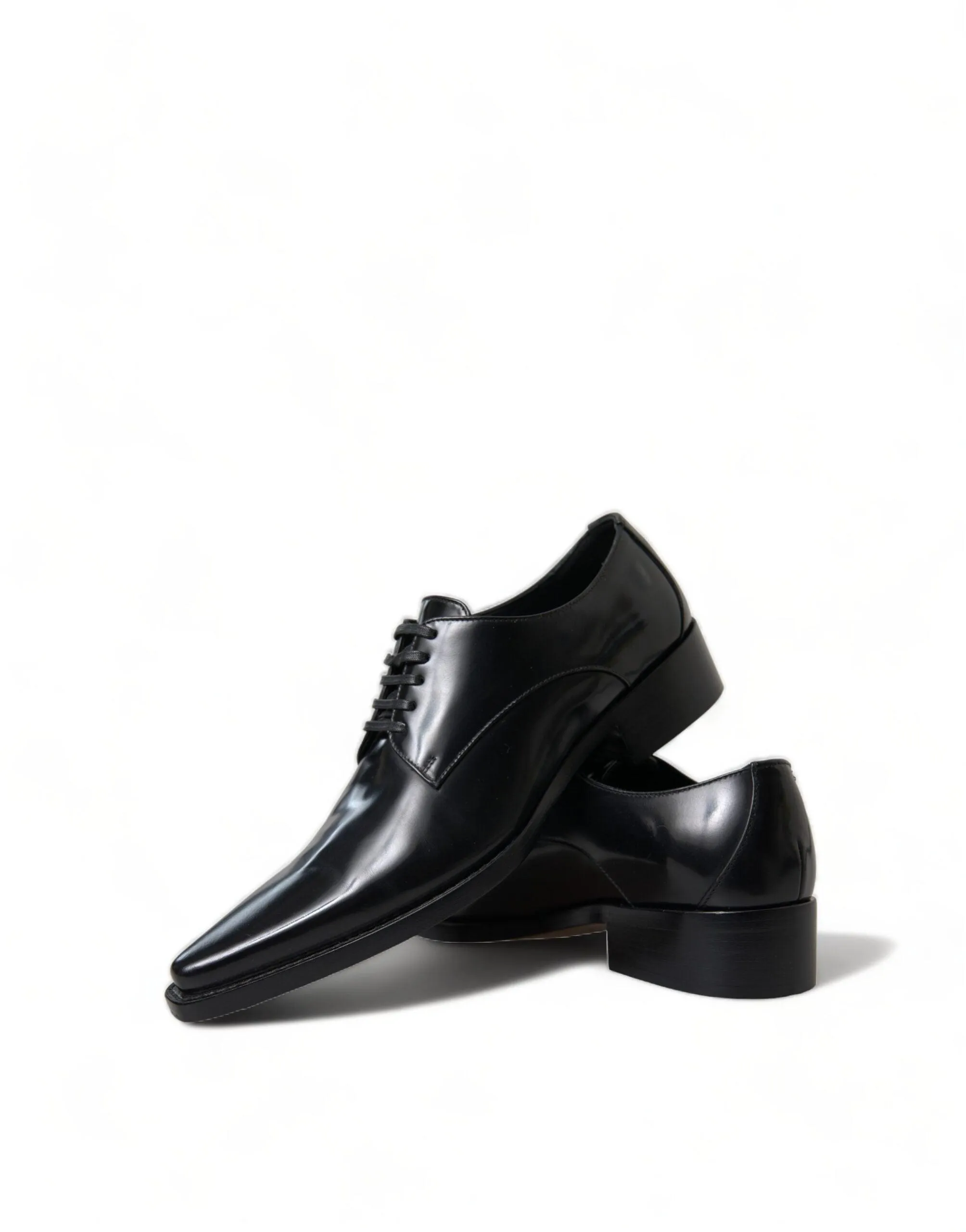 Dolce & Gabbana Black Leather Lace Up Formal Flats Shoes