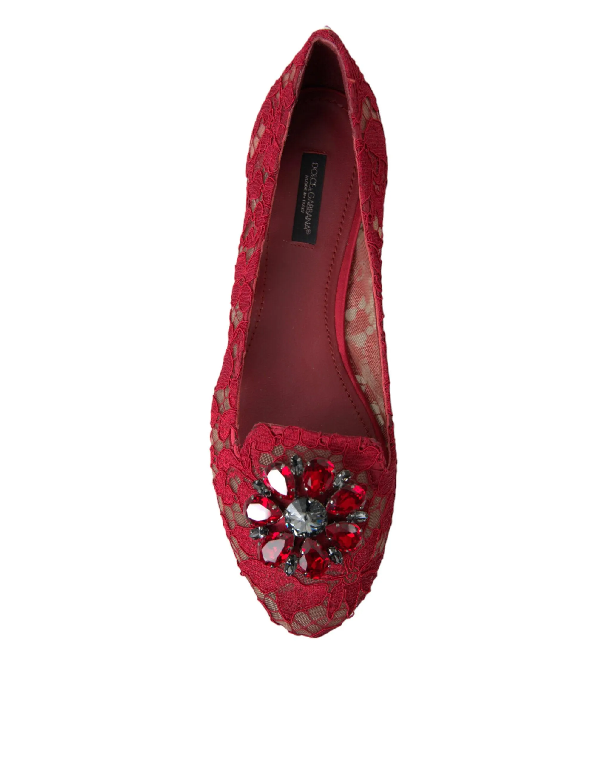 Dolce & Gabbana Red Vally Taormina Lace Crystals Flats Shoes