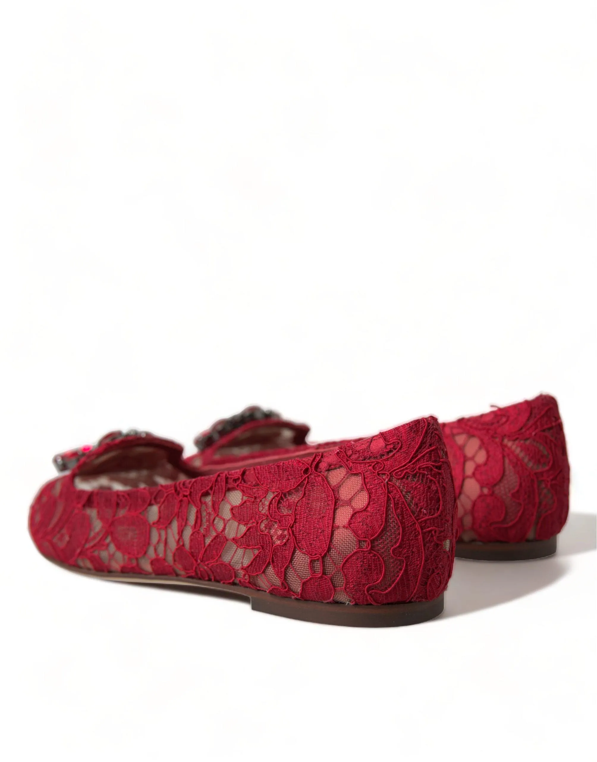 Dolce & Gabbana Red Vally Taormina Lace Crystals Flats Shoes