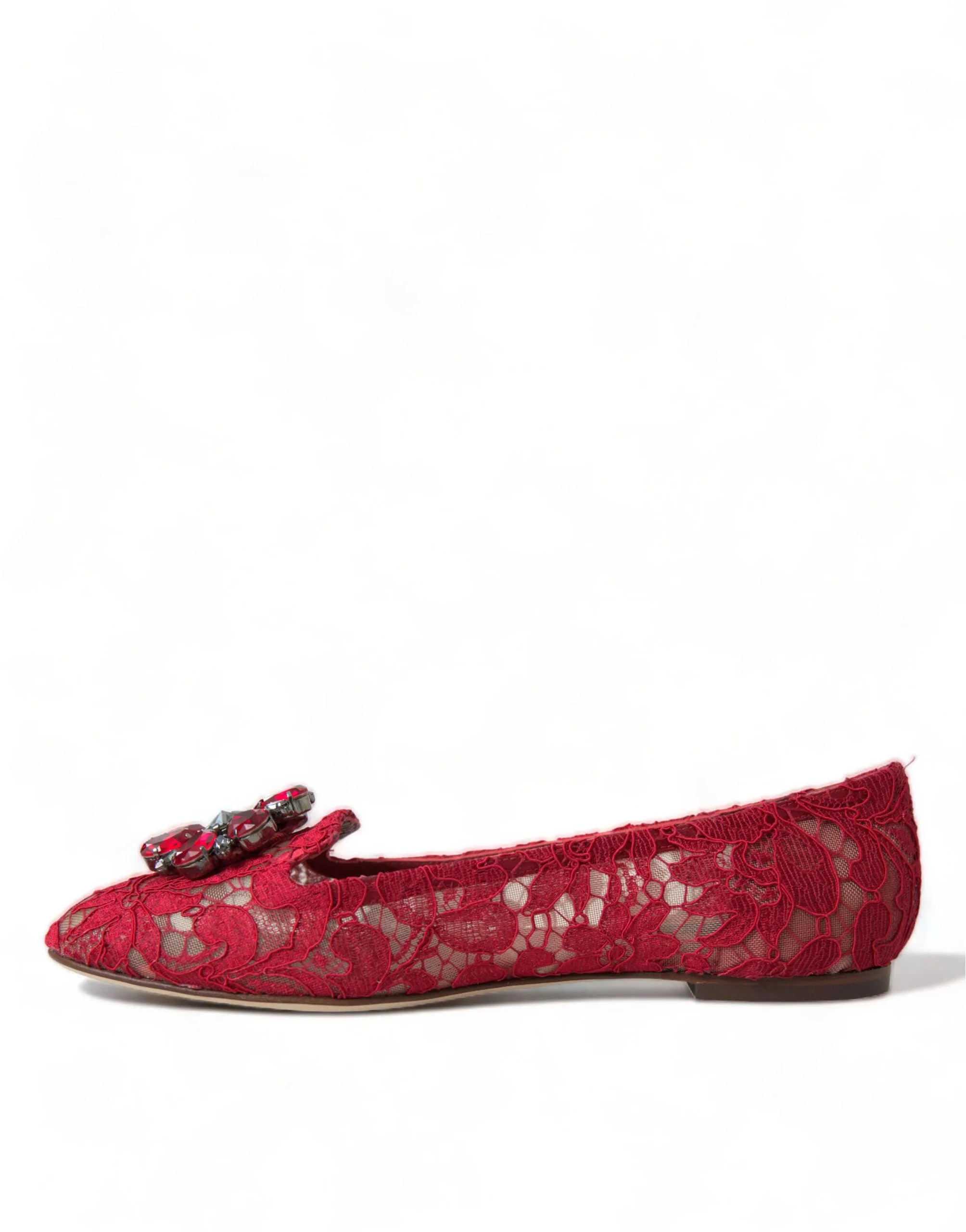 Dolce & Gabbana Red Vally Taormina Lace Crystals Flats Shoes