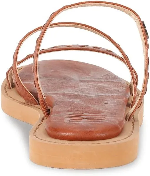 Faye Strappy Slide Frye Flat Sandal in Cognac