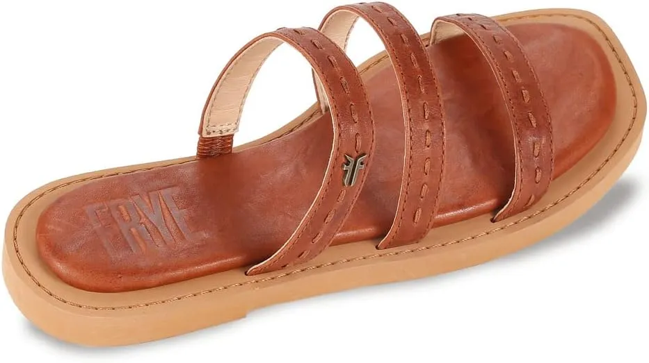 Faye Strappy Slide Frye Flat Sandal in Cognac