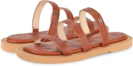 Faye Strappy Slide Frye Flat Sandal in Cognac