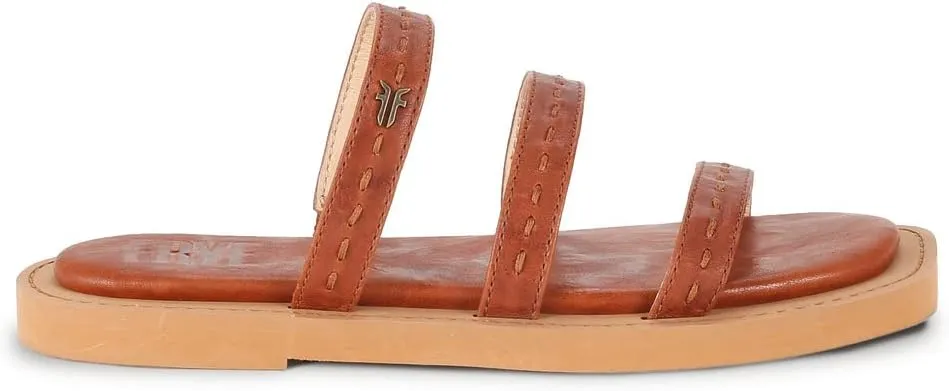 Faye Strappy Slide Frye Flat Sandal in Cognac