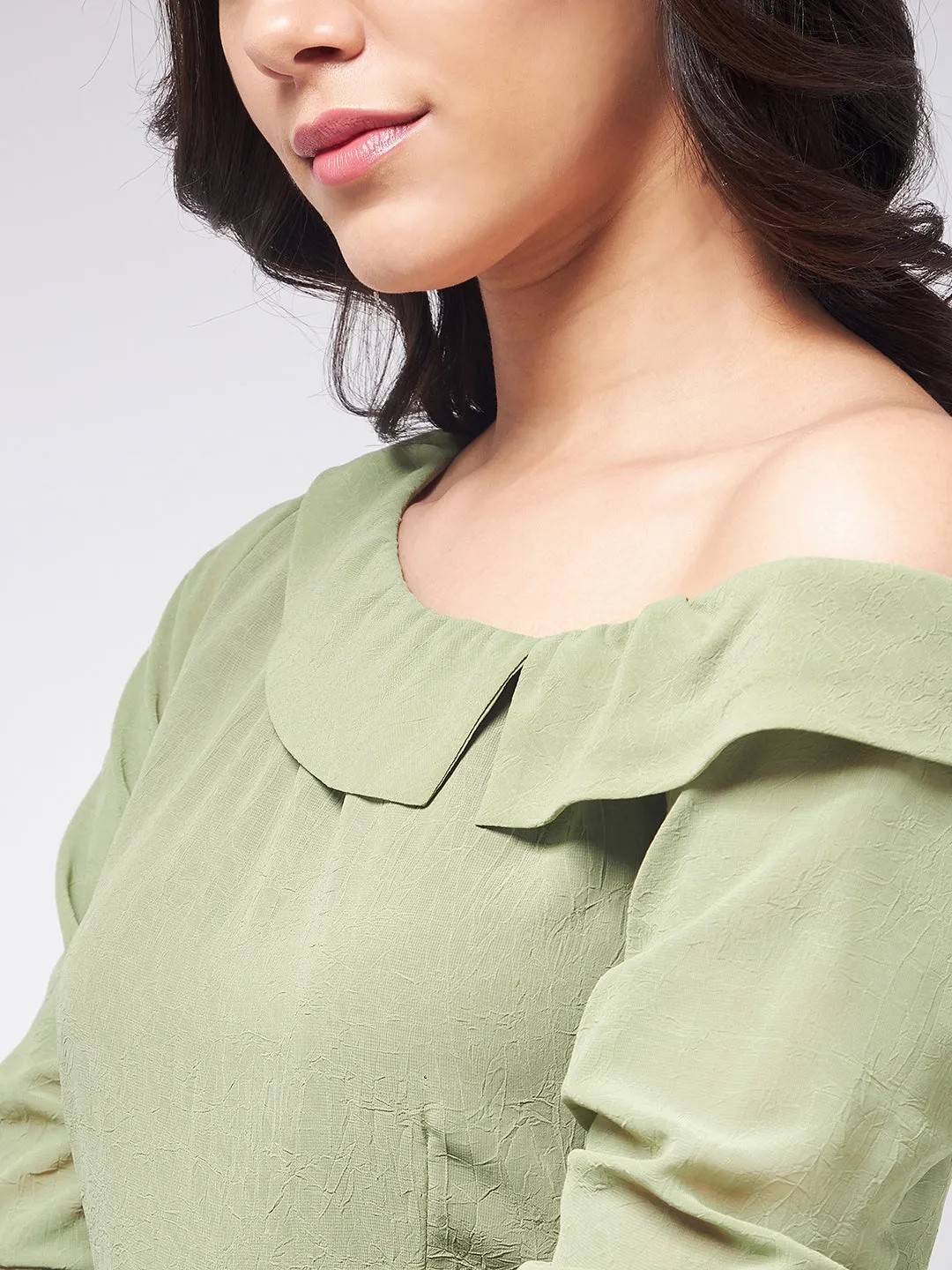 Flaunt Yourself In Stylish Shoulder Dress With Gathered Hemline