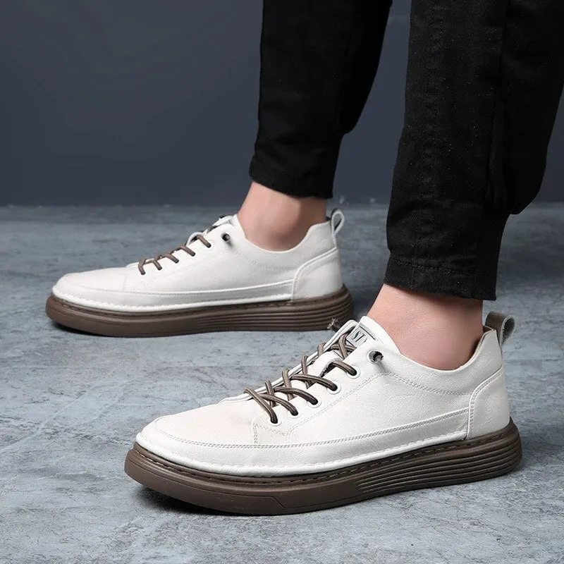 Genuine Leather Shoes Men Casual Shoes Fashion Male Footwear Flat Cow Leather Cool Young Man Street Black White Shoes A4413