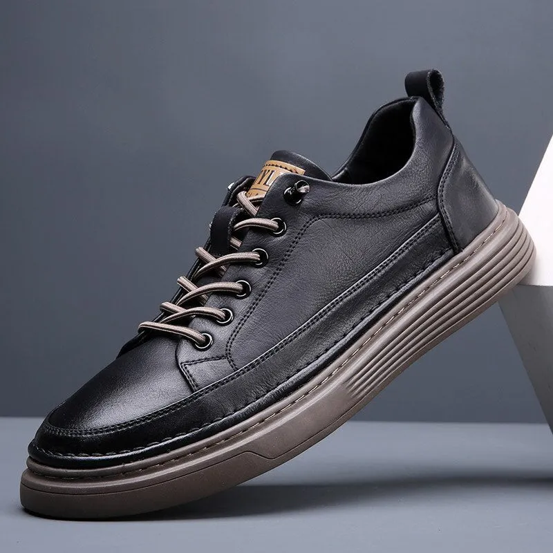 Genuine Leather Shoes Men Casual Shoes Fashion Male Footwear Flat Cow Leather Cool Young Man Street Black White Shoes A4413