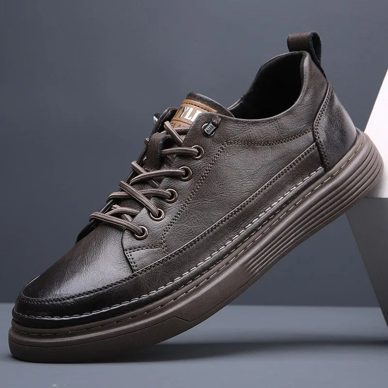 Genuine Leather Shoes Men Casual Shoes Fashion Male Footwear Flat Cow Leather Cool Young Man Street Black White Shoes A4413