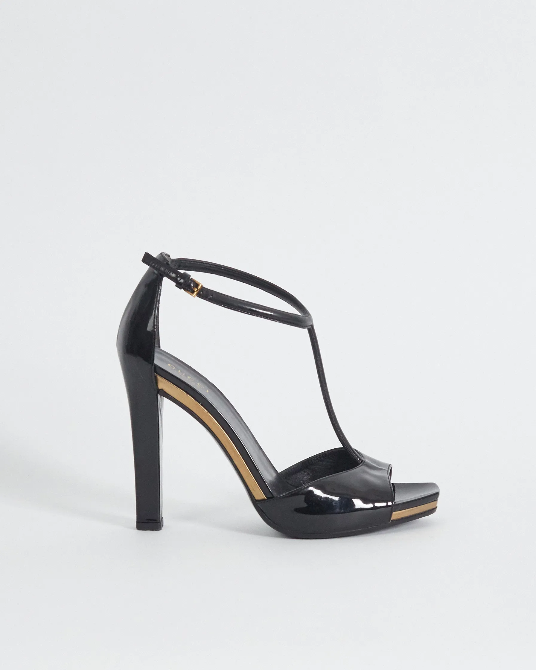 Gucci patent t-bar stacked heels, black, 37.5