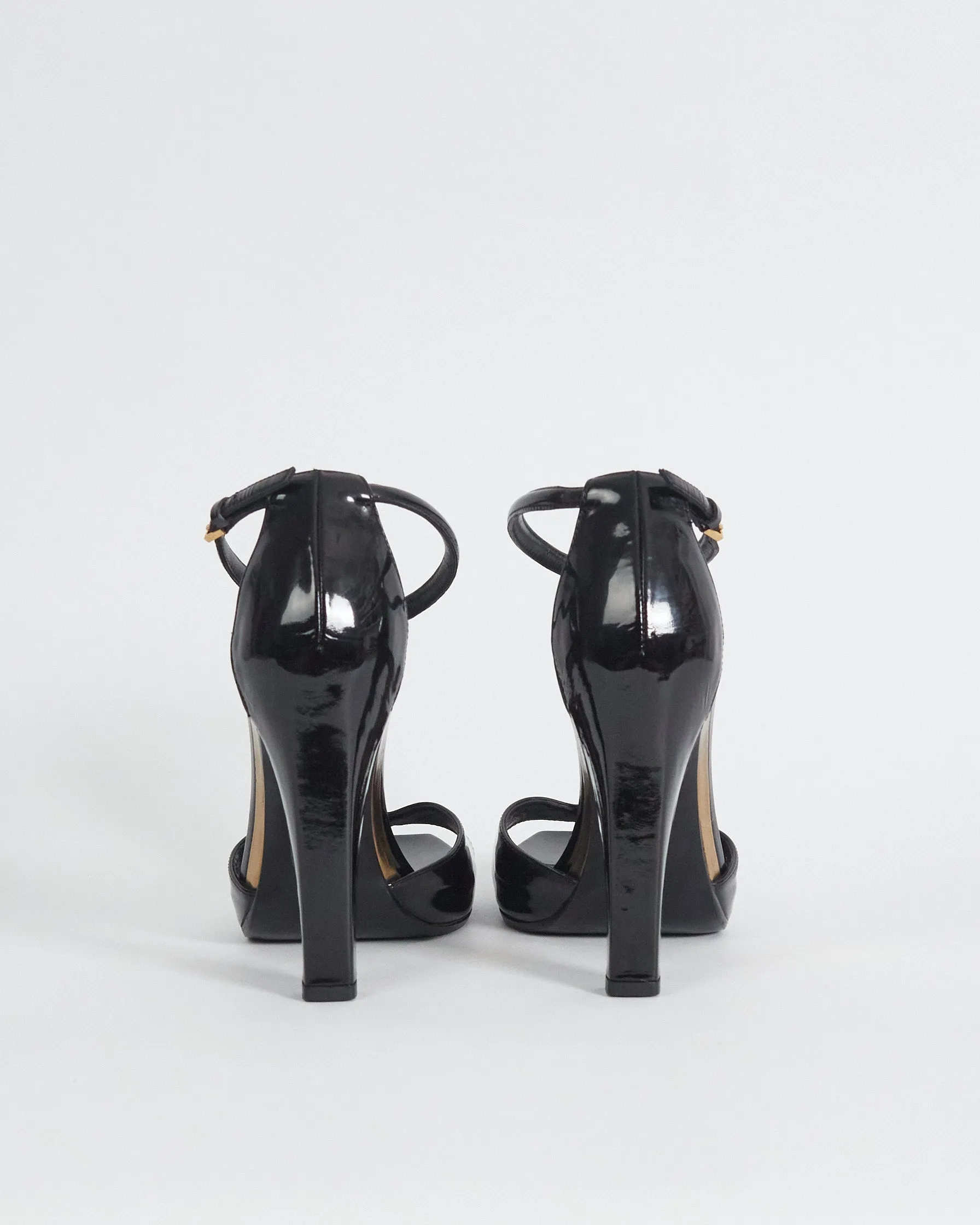 Gucci patent t-bar stacked heels, black, 37.5