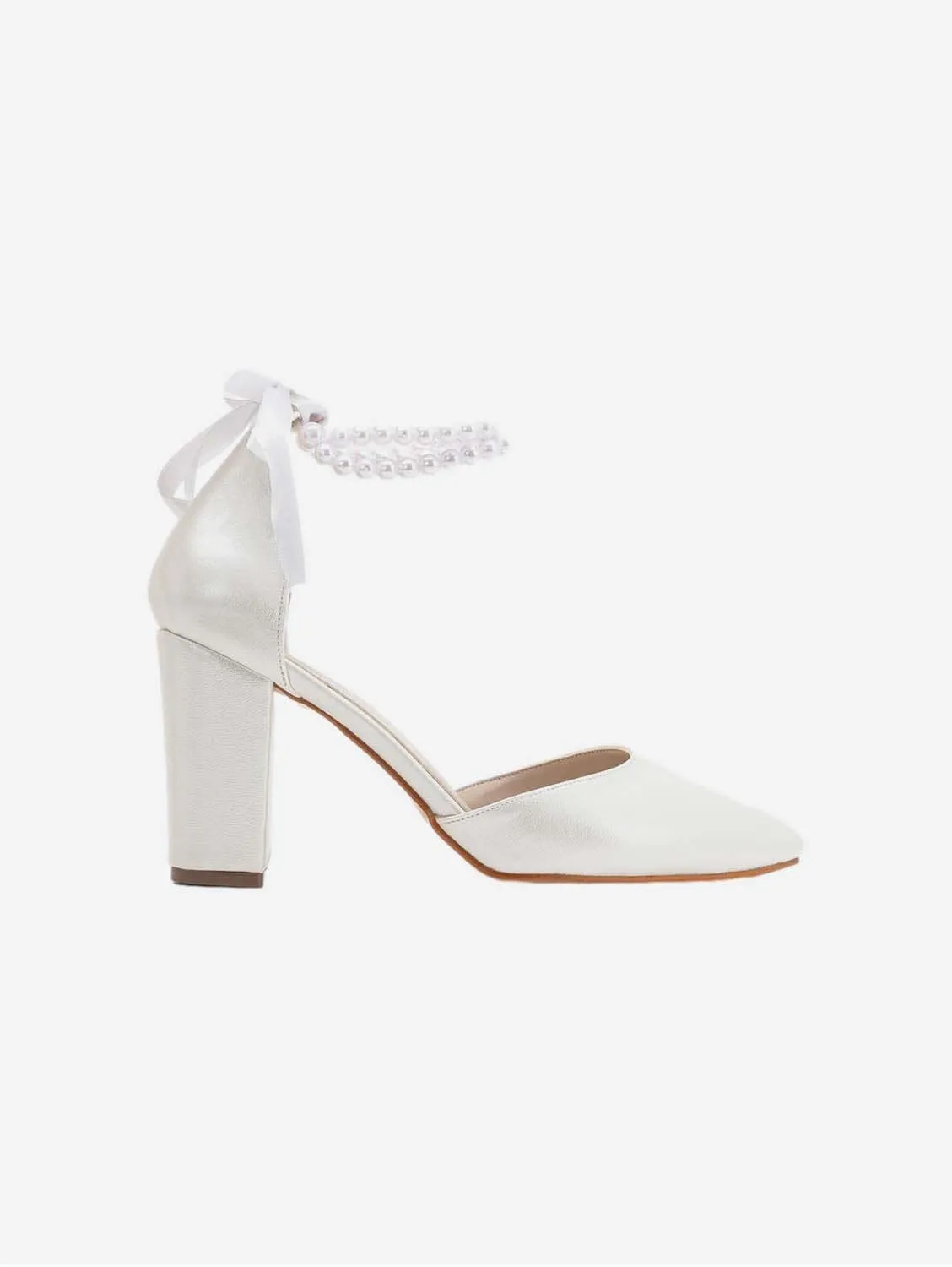 Hazel Vegan Leather & Pearl Wedding Heels | Ivory