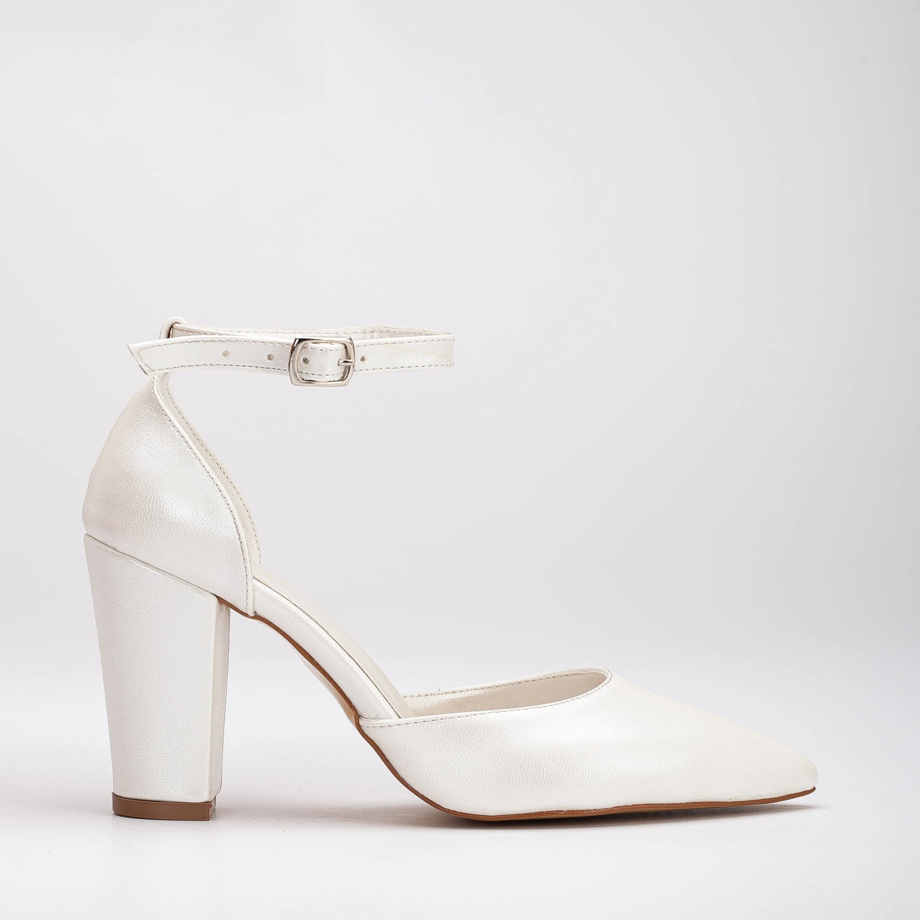 Hazel Vegan Leather & Pearl Wedding Heels | Ivory