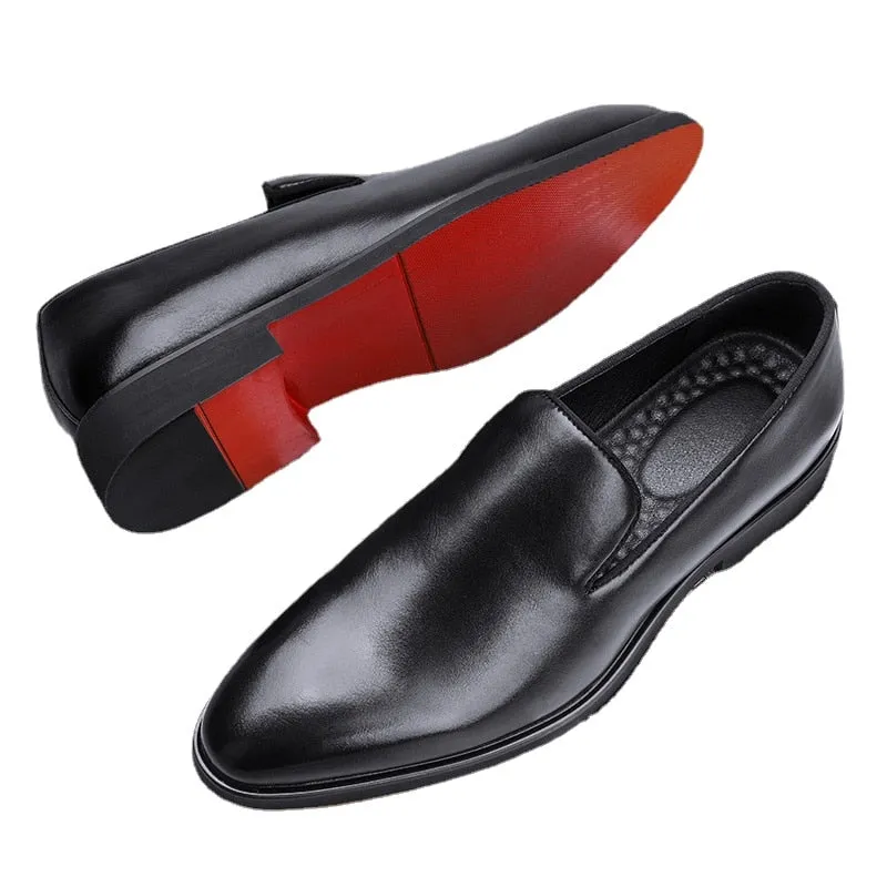 Hnzxzm Red Sole Loafers Men Shoes PU Solid Color Fashion Business Casual Party Daily Versatile Simple Lightweight Classic Dress Shoes