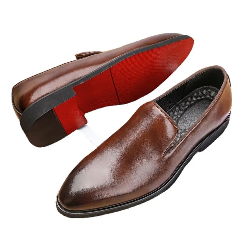 Hnzxzm Red Sole Loafers Men Shoes PU Solid Color Fashion Business Casual Party Daily Versatile Simple Lightweight Classic Dress Shoes