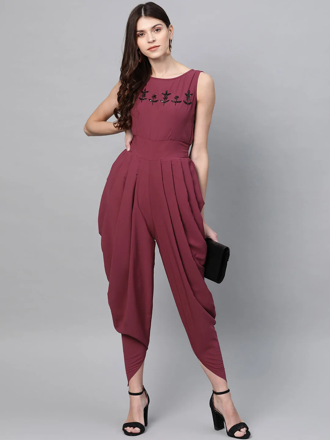 Intricate Hand Embroidered Cowl Jumpsuit