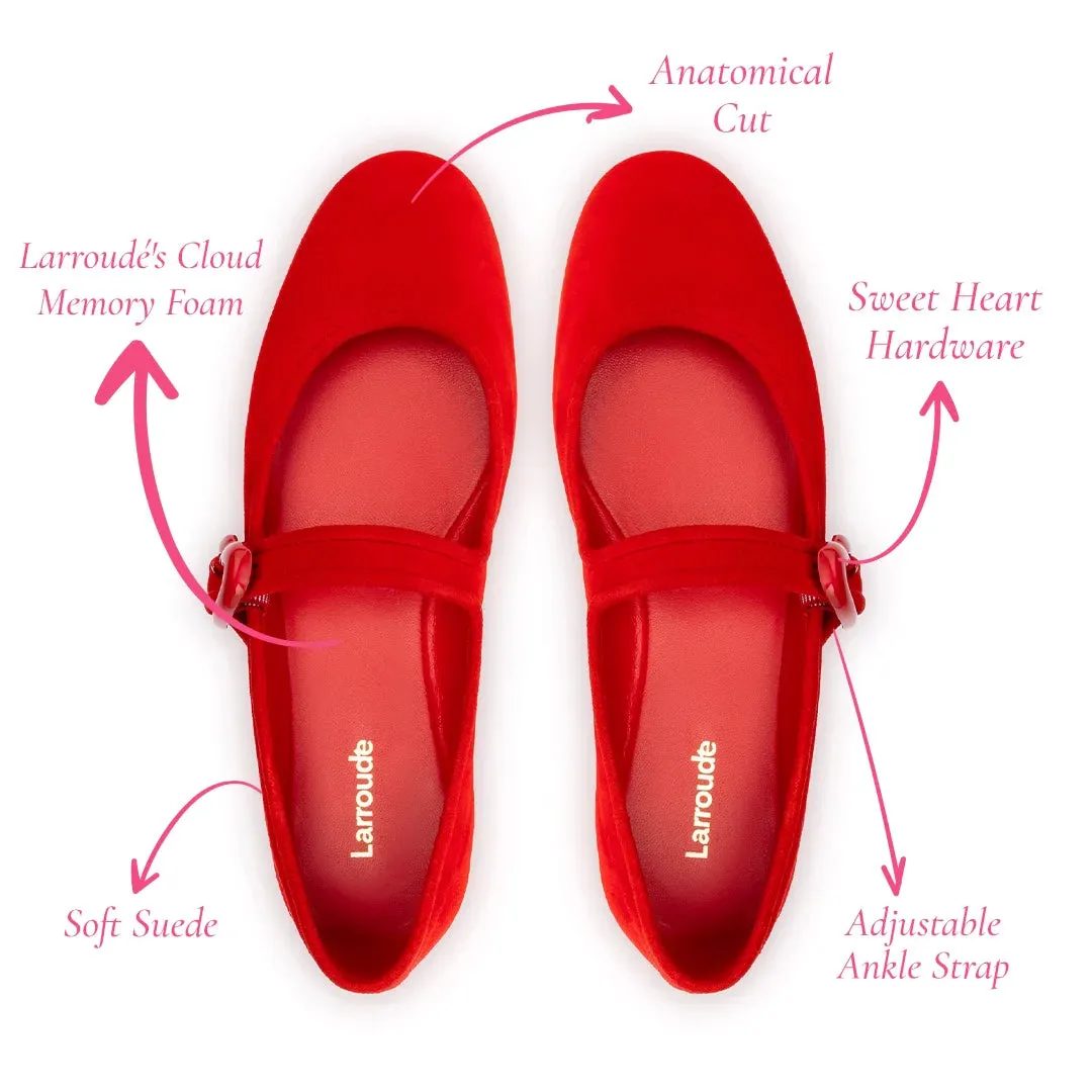 Larroude Verona Ballet Flat In Scarlet Suede