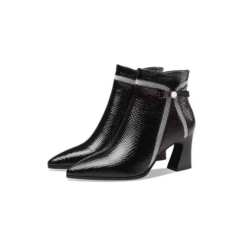 LuxeLeather Exotic Embossed High Heeled Boots