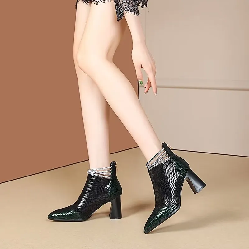 Luxury Exotic-Pattern Pointed Toe High Heeled Boots