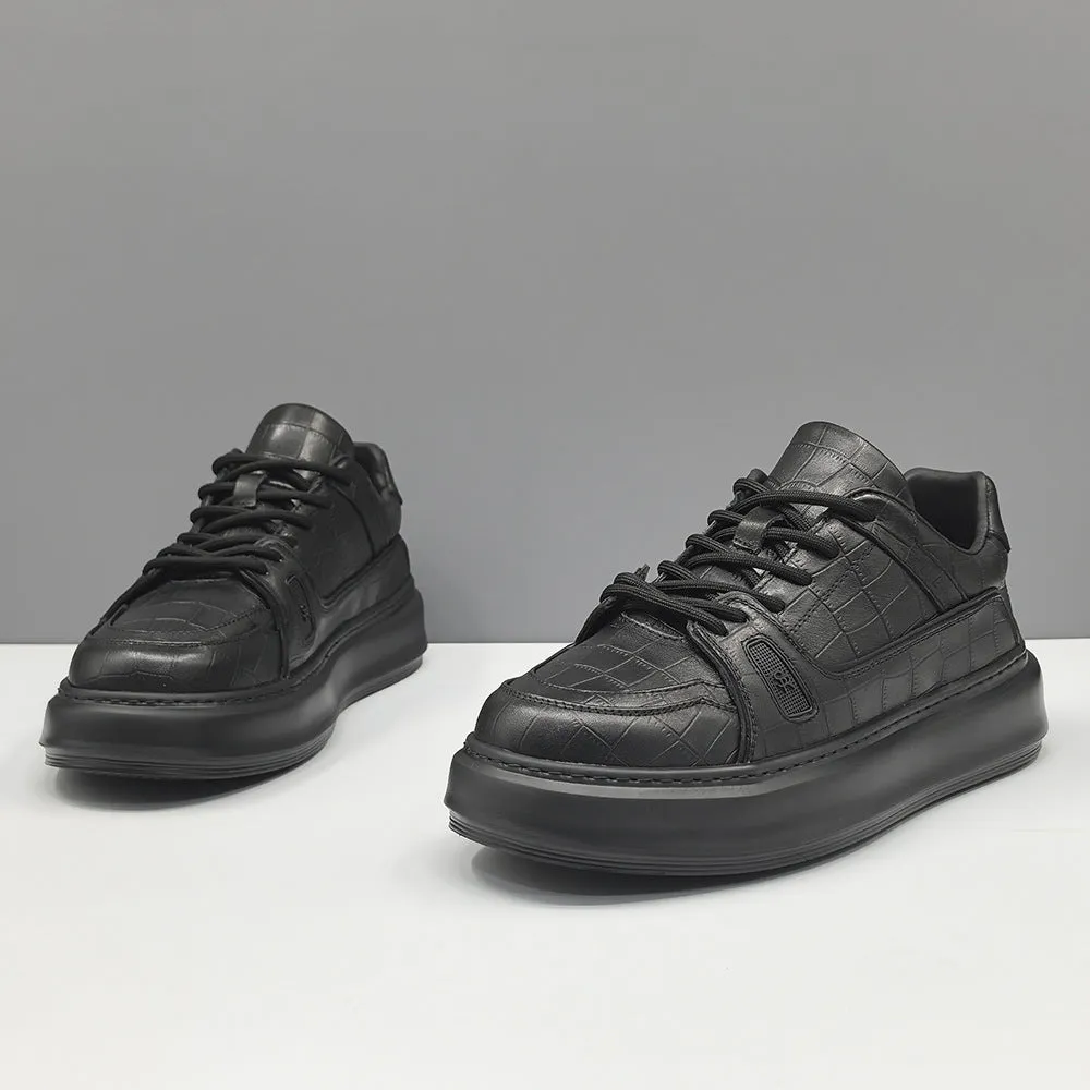 Men Minimalism Solid Embossed Leather Casual Shoes